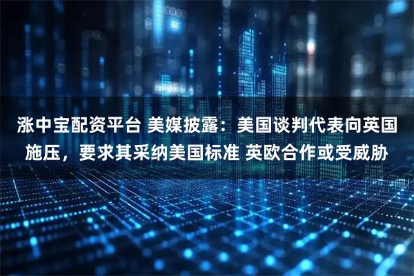 涨中宝配资平台 美媒披露：美国谈判代表向英国施压，要求其采纳美国标准 英欧合作或受威胁