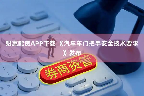 财惠配资APP下载 《汽车车门把手安全技术要求》发布