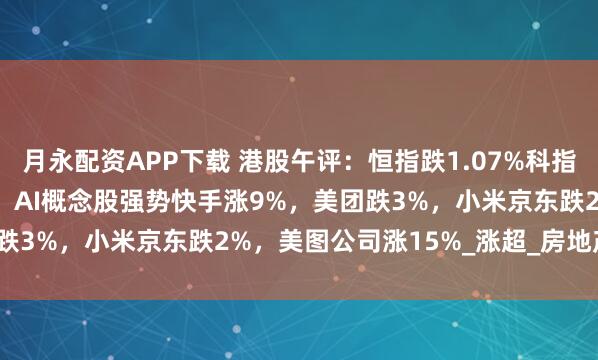 月永配资APP下载 港股午评：恒指跌1.07%科指涨0.34%！黄金股走低，AI概念股强势快手涨9%，美团跌3%，小米京东跌2%，美图公司涨15%_涨超_房地产_会议